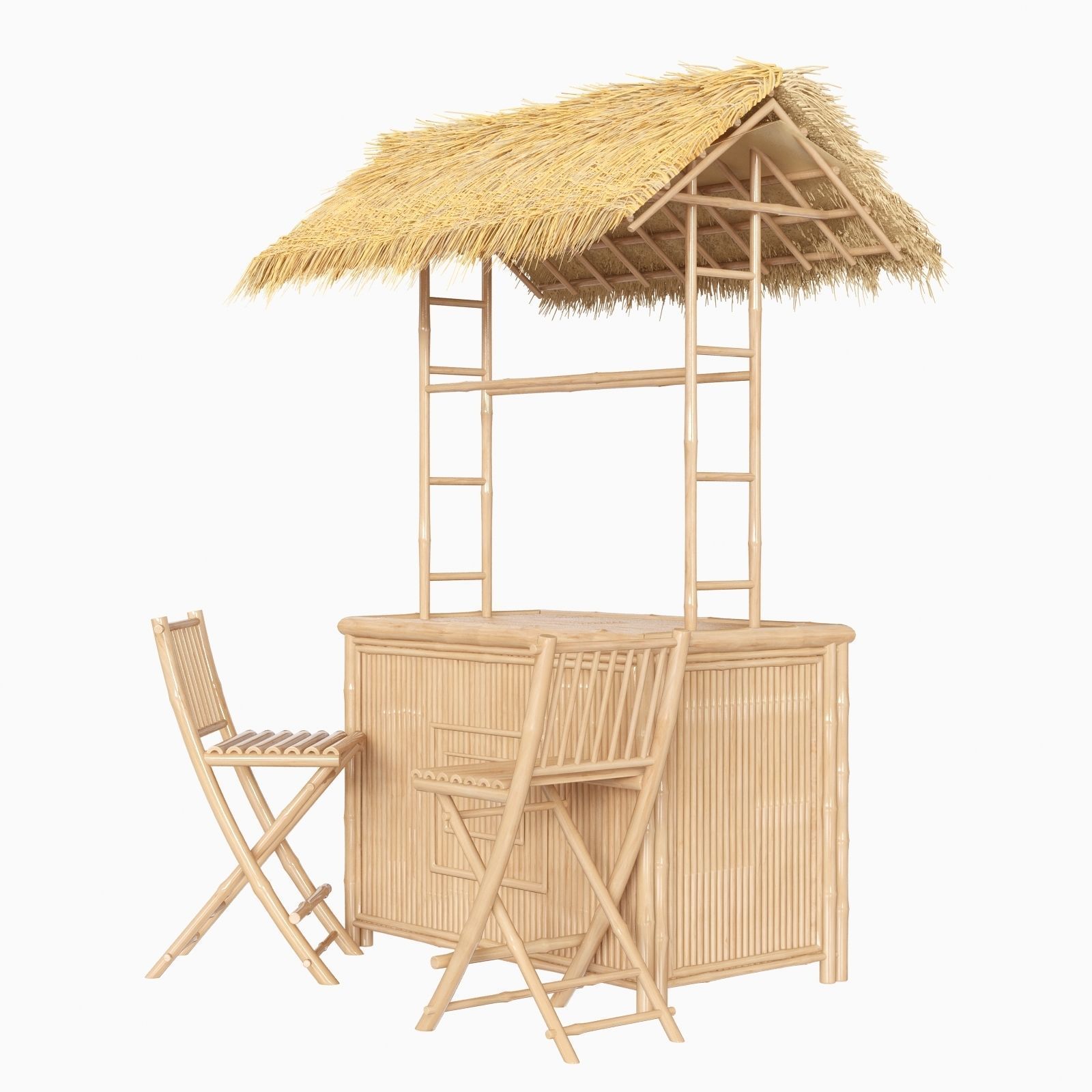 Bamboo beach bar tiki 3D model_7