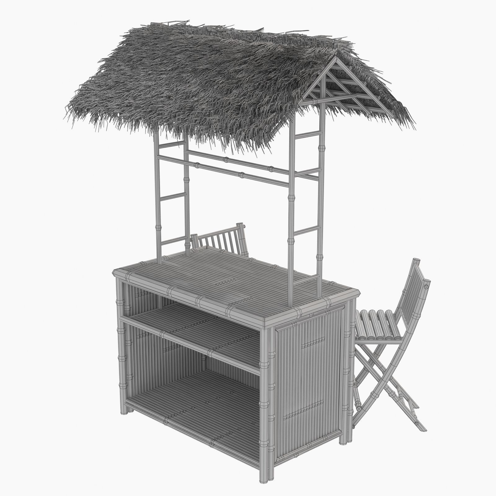 Bamboo beach bar tiki 3D model_16