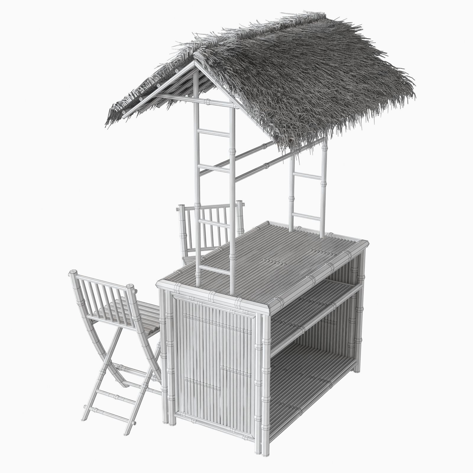 Bamboo beach bar tiki 3D model_13