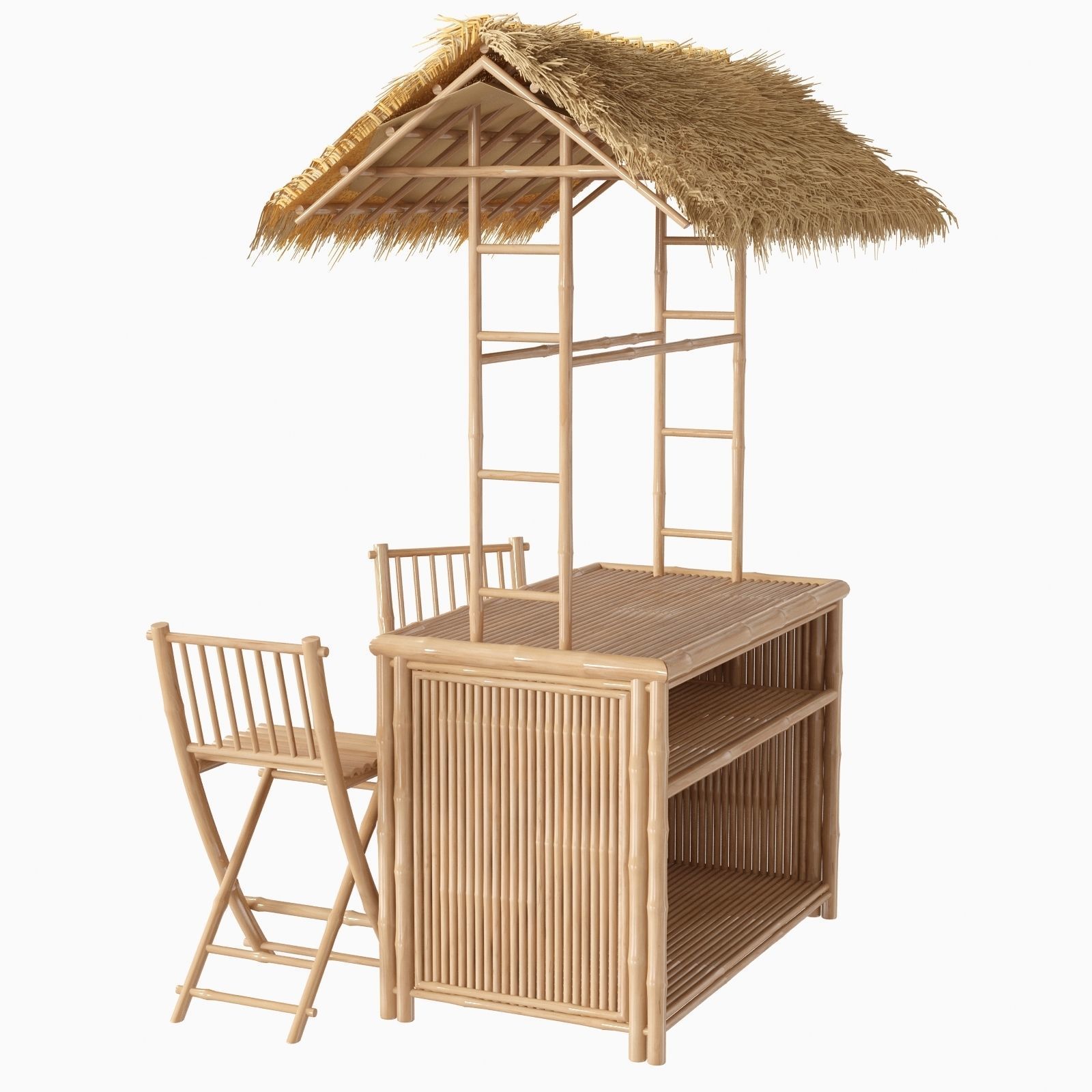Bamboo beach bar tiki 3D model_10