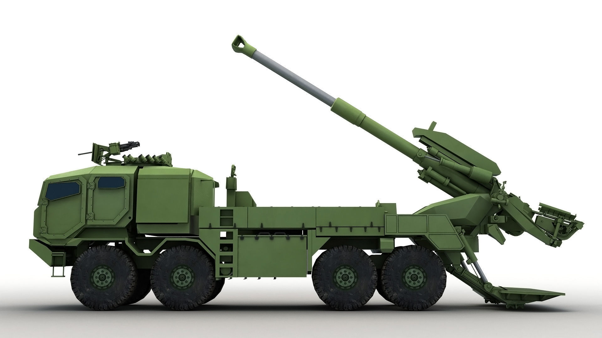 Modern Truck-mounted Cannon Howitzer 3D model_1
