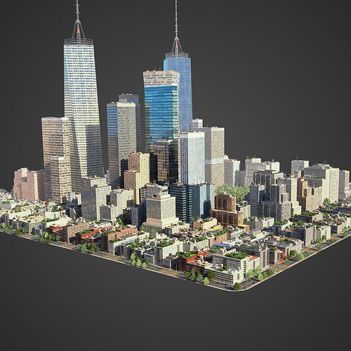Realistic Square city S1 Low-poly 3D model 3