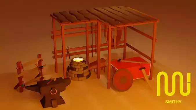 Low Poly Smithy Game Asset