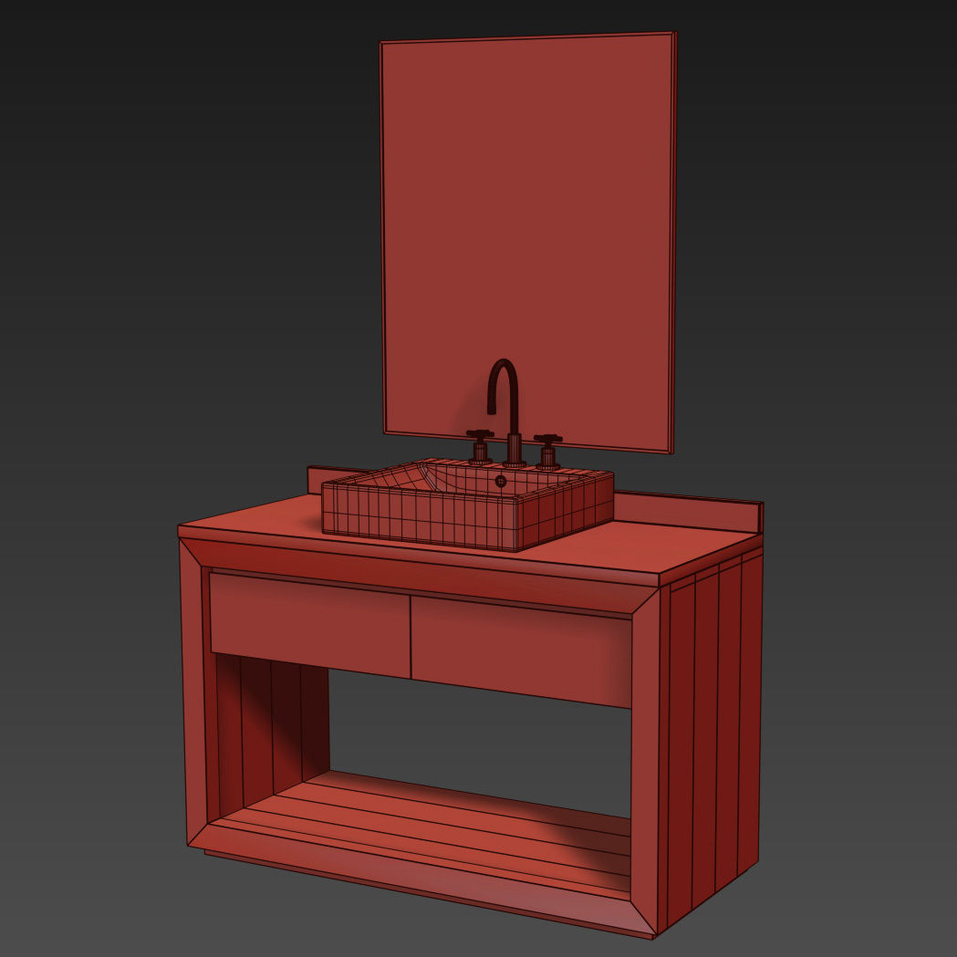 RECLAIMED RUSSIAN OAK SINGLE EXTRA-WIDE WASHSTAND Gray 3D model_10