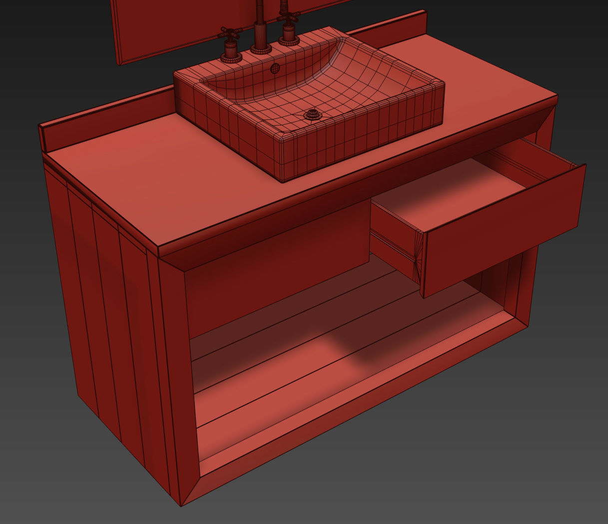 RECLAIMED RUSSIAN OAK SINGLE EXTRA-WIDE WASHSTAND Gray 3D model_7