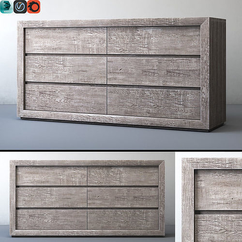 RECLAIMED RUSSIAN OAK 6-DRAWER DRESSER Grey 3D model