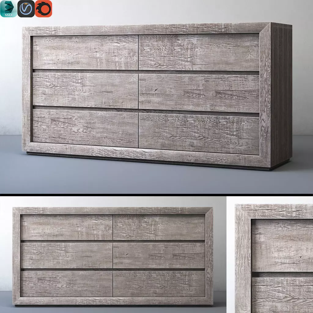 RECLAIMED RUSSIAN OAK 6-DRAWER DRESSER Grey 3D model