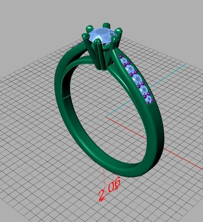 R0013 diamond engagement ring gold 3D print model_6