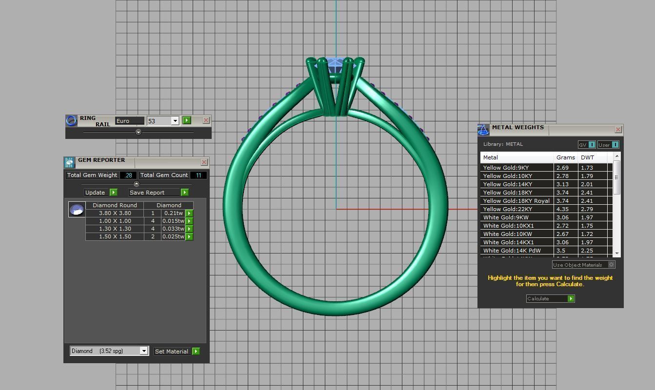 R0013 diamond engagement ring gold 3D print model_4