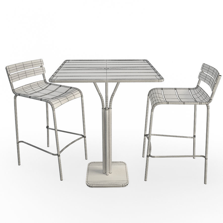 Luxembourg Metallic Table and  Bar Stools Fermob 3D model_1