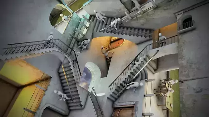 MC Escher Relativity Low-poly 3D model