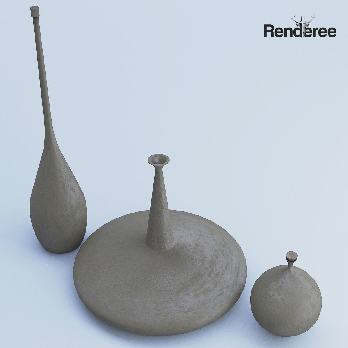 Cement Vases Decor Set 3D model_2