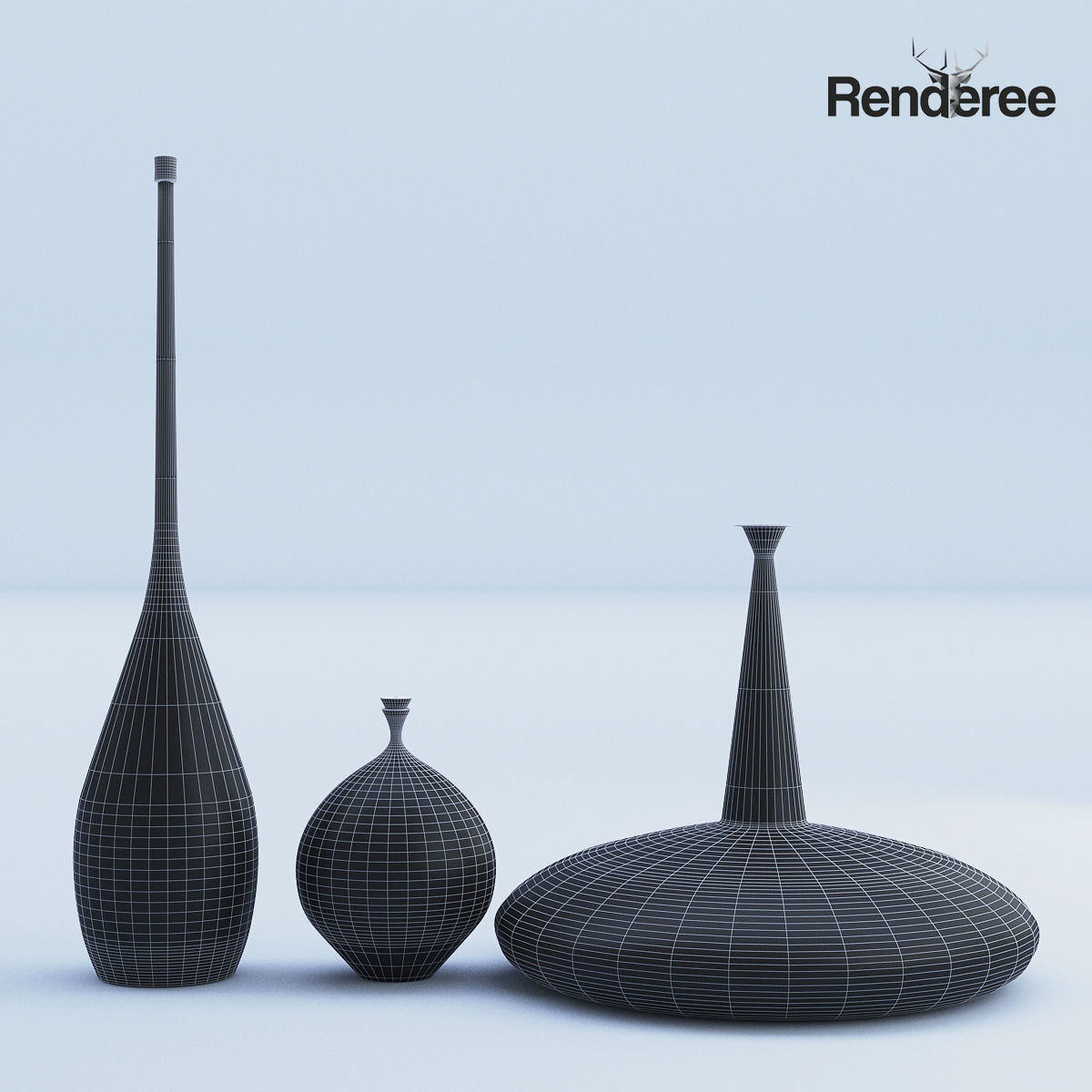 Cement Vases Decor Set 3D model_6
