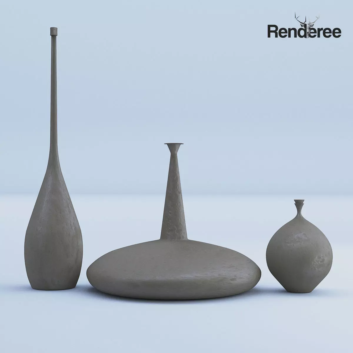 Cement Vases Decor Set 3D model_0