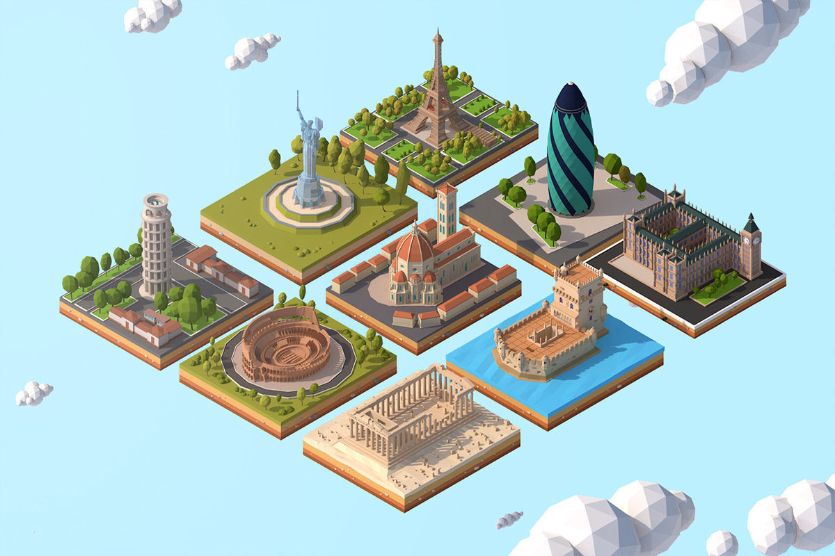 Polygonia Cartoon Low Poly Landmarks Mega Pack  Low-poly 3D model_4