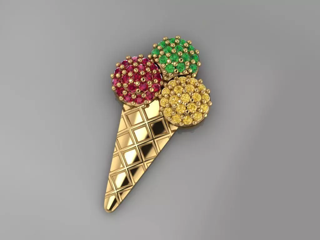 GC GOLD H007- ICE CREAM Diamond Gold NECKLACE 3D print model