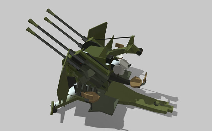 flakvierling machine gun Low-poly 3D model