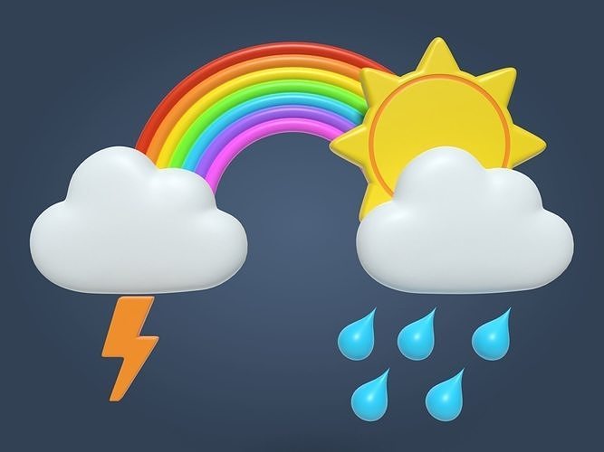 Cartoon Weather Icons Low-poly 3D model