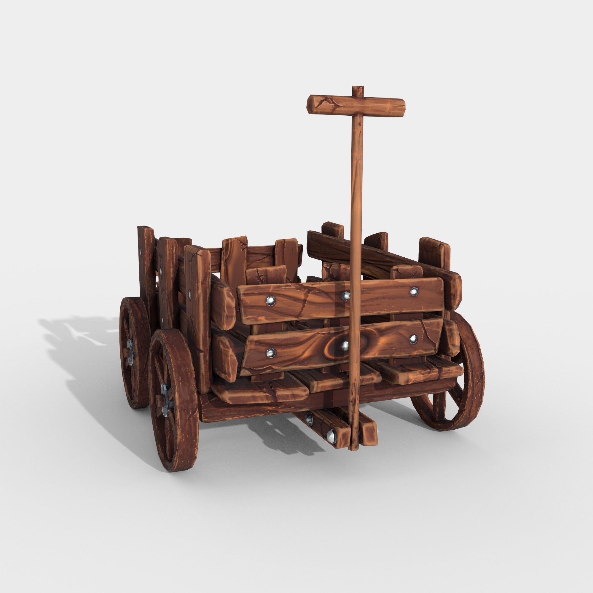 Stylized Hand-Cart Low-poly 3D model_3