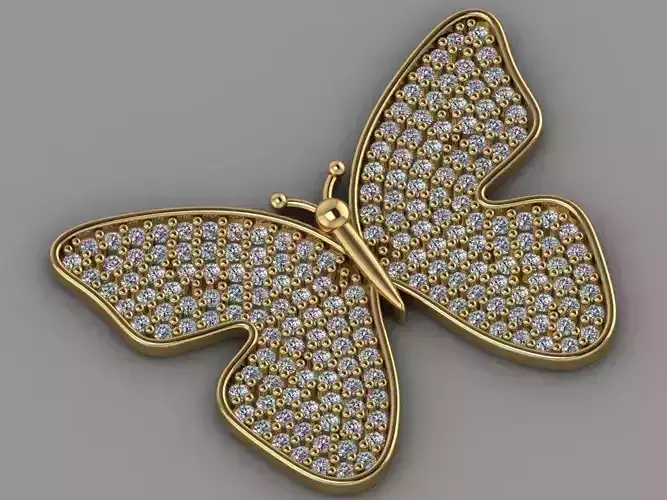    GC GOLD H024- Butterfly  Diamond Gold necklace 3D print model