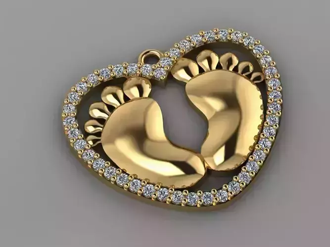    GC GOLD H027-  hearted foot  Diamond Gold necklace 3D print model