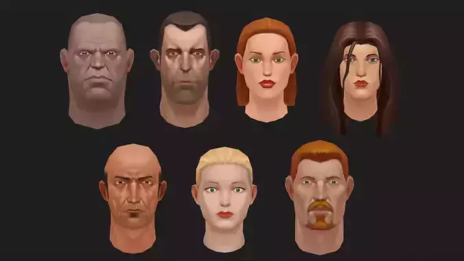 Low poly heads with textures v2 Low-poly 3D model