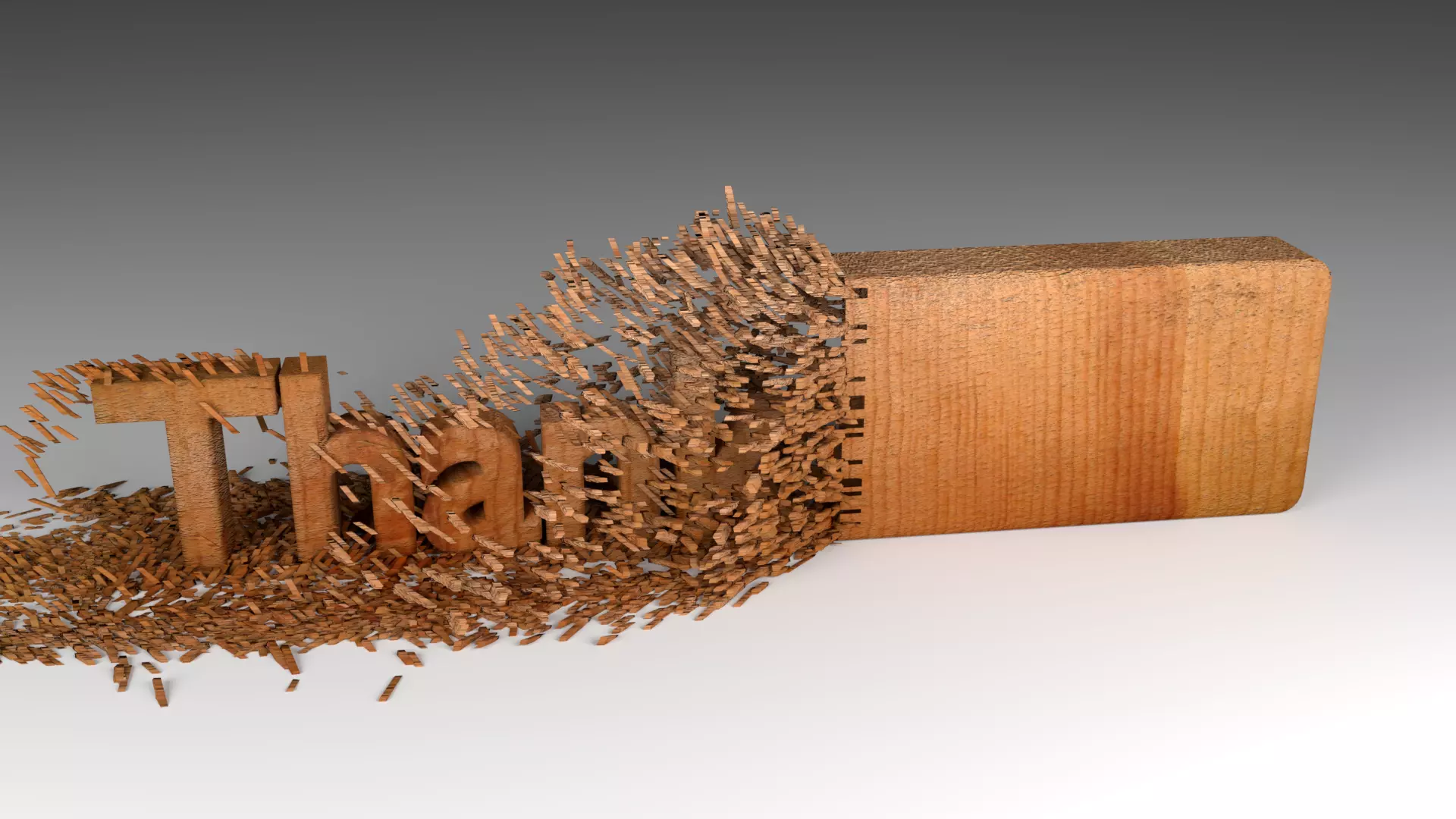 Wood Chipping Thank You Text Animation 3D model_0