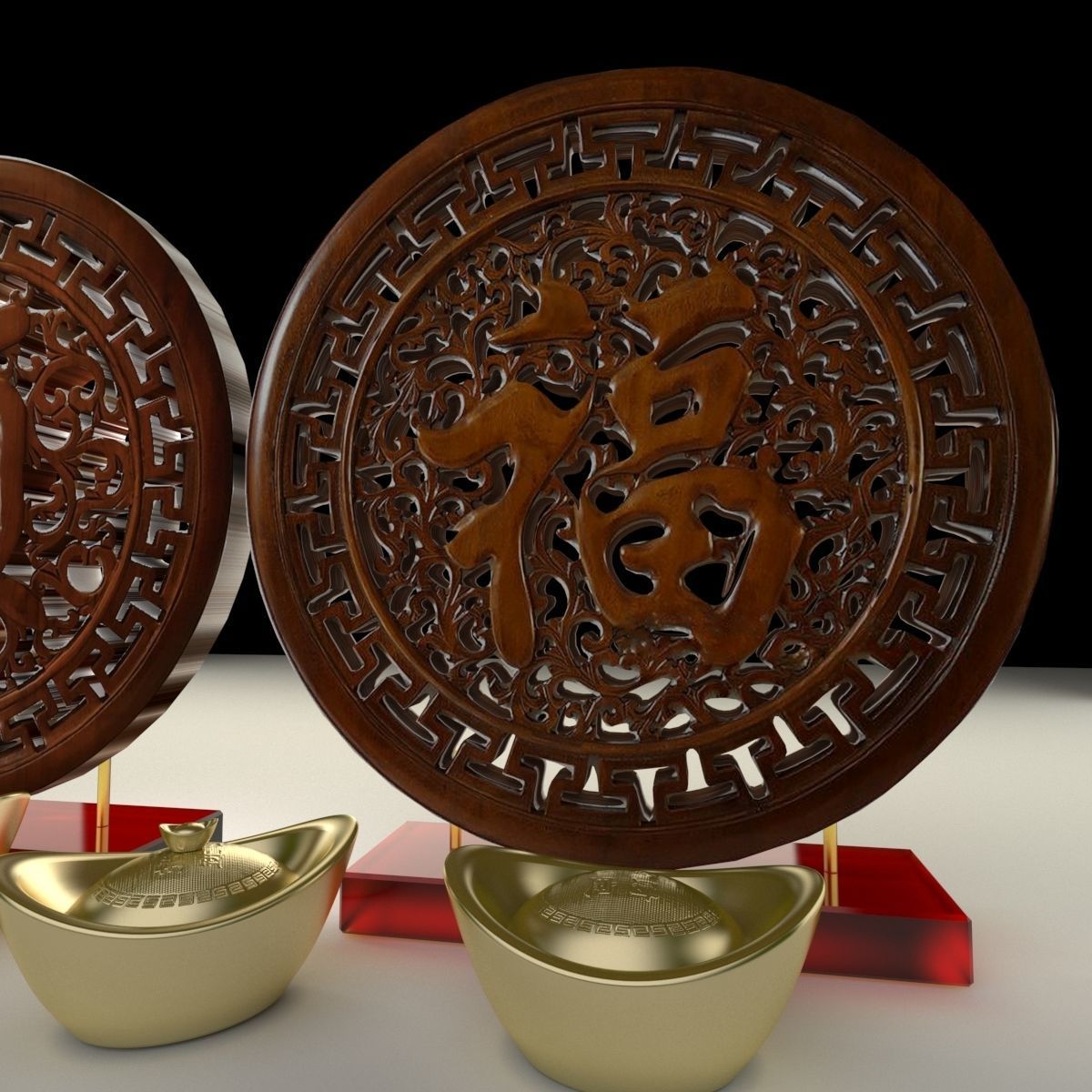 Chinese yuanbao with fu carving pattern 3D model | CGTrader