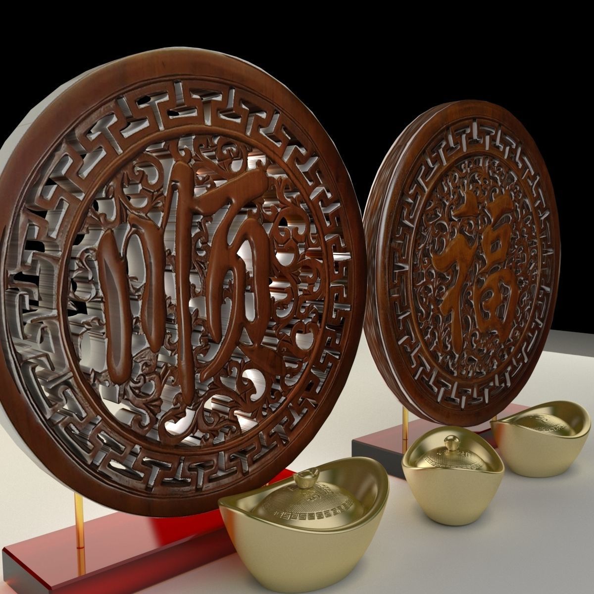 Chinese yuanbao with fu carving pattern 3D model | CGTrader
