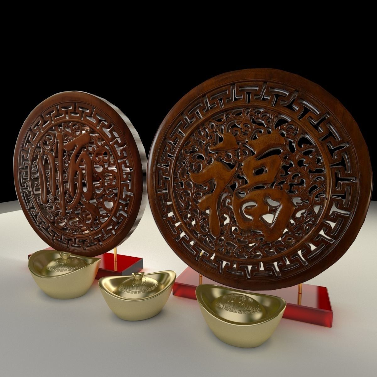 Chinese yuanbao with fu carving pattern 3D model | CGTrader