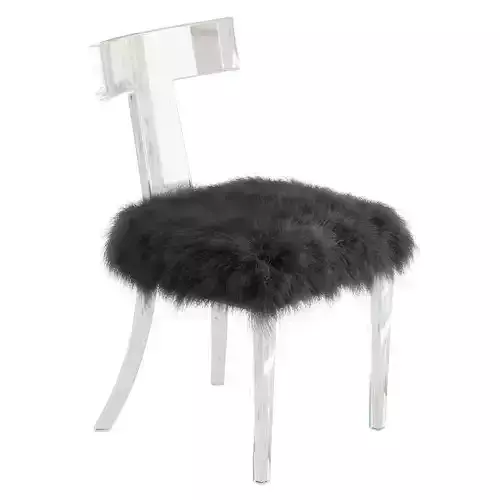 Lucite Side Chair Upholstered in Natural Sheepskin