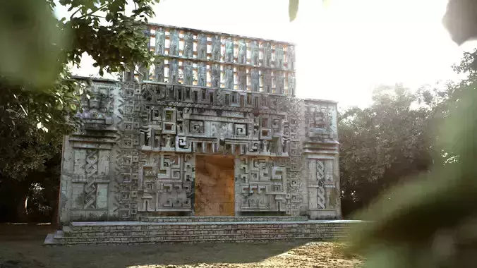 Mayan Building Hochob Low Poly PBR Low-poly 3D model