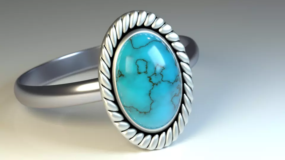 Ring Model 3D oval turquoise stone Texture