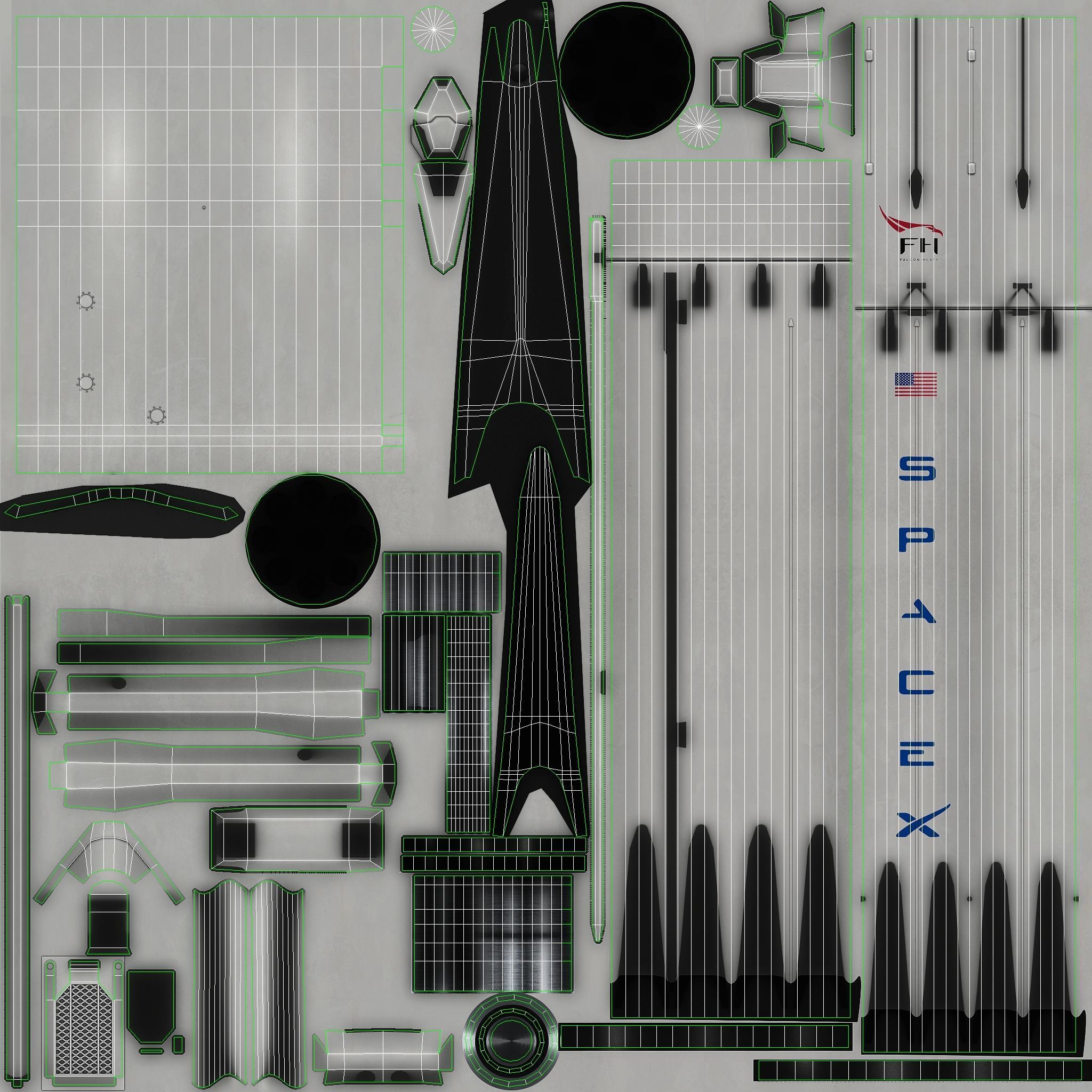 SpaceX Falcon Heavy Low-poly 3D model_13