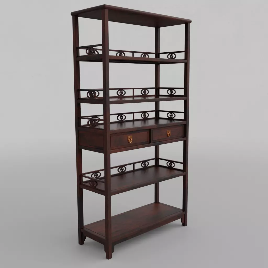 Chinese Book Shelf with PBR textures - reconstrutable 3D model_0