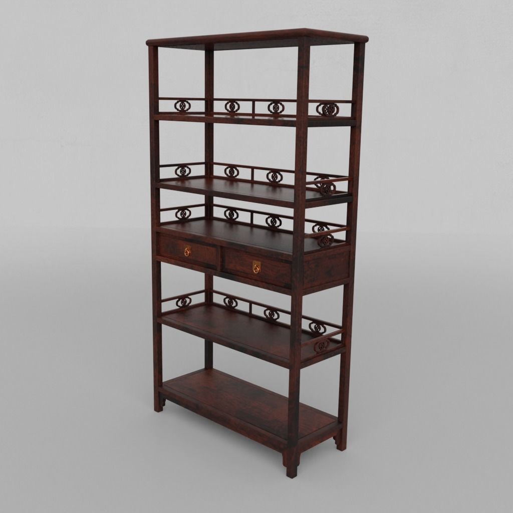 Chinese Book Shelf with PBR textures - reconstrutable 3D model_9