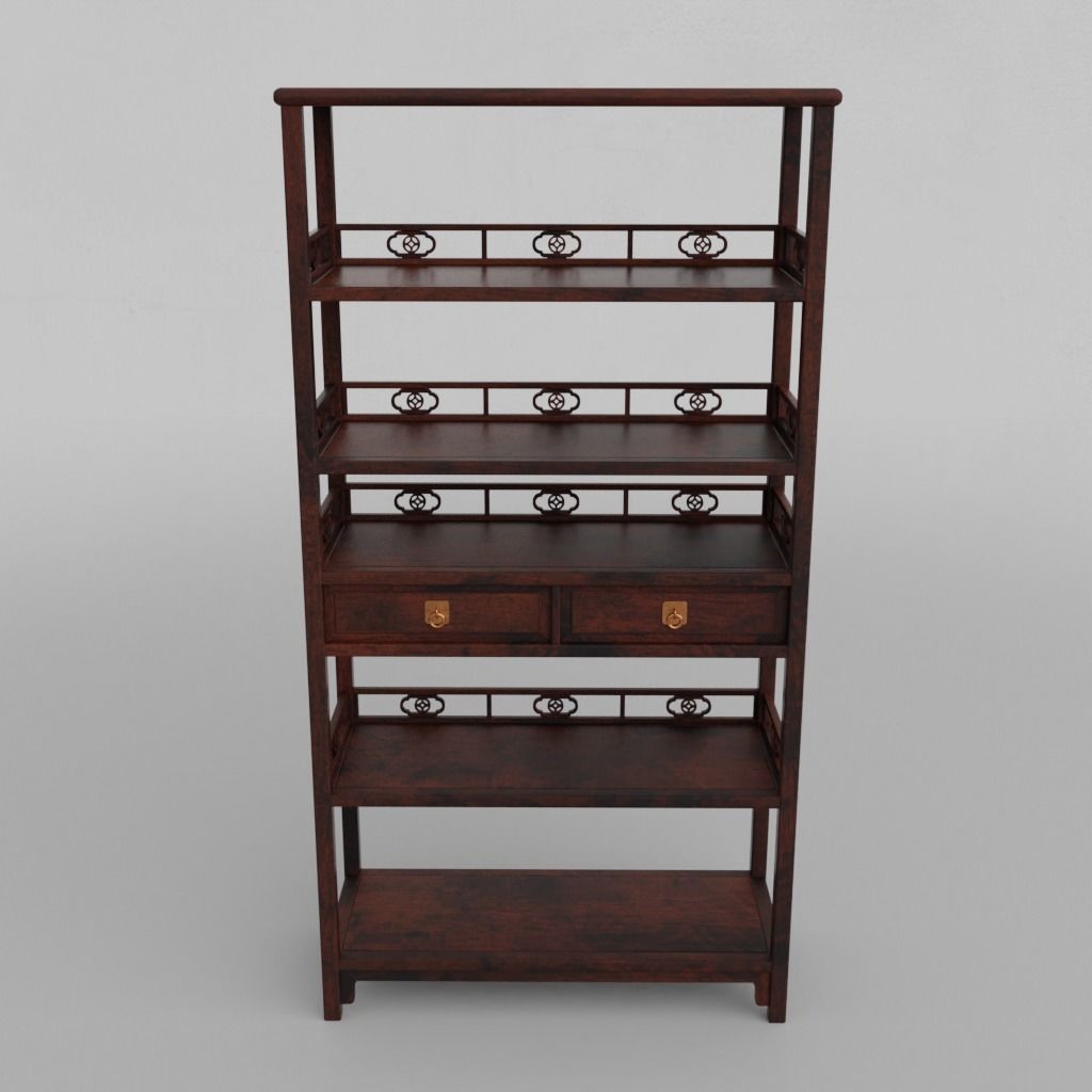 Chinese Book Shelf with PBR textures - reconstrutable 3D model_7