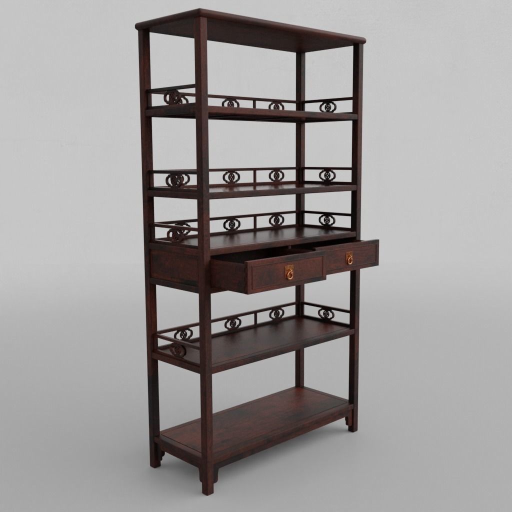 Chinese Book Shelf with PBR textures - reconstrutable 3D model_3