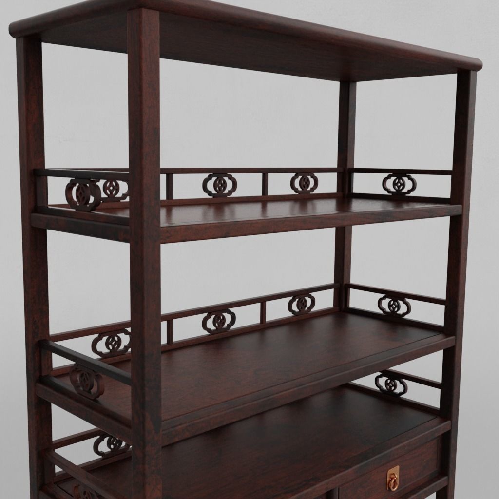 Chinese Book Shelf with PBR textures - reconstrutable 3D model_2