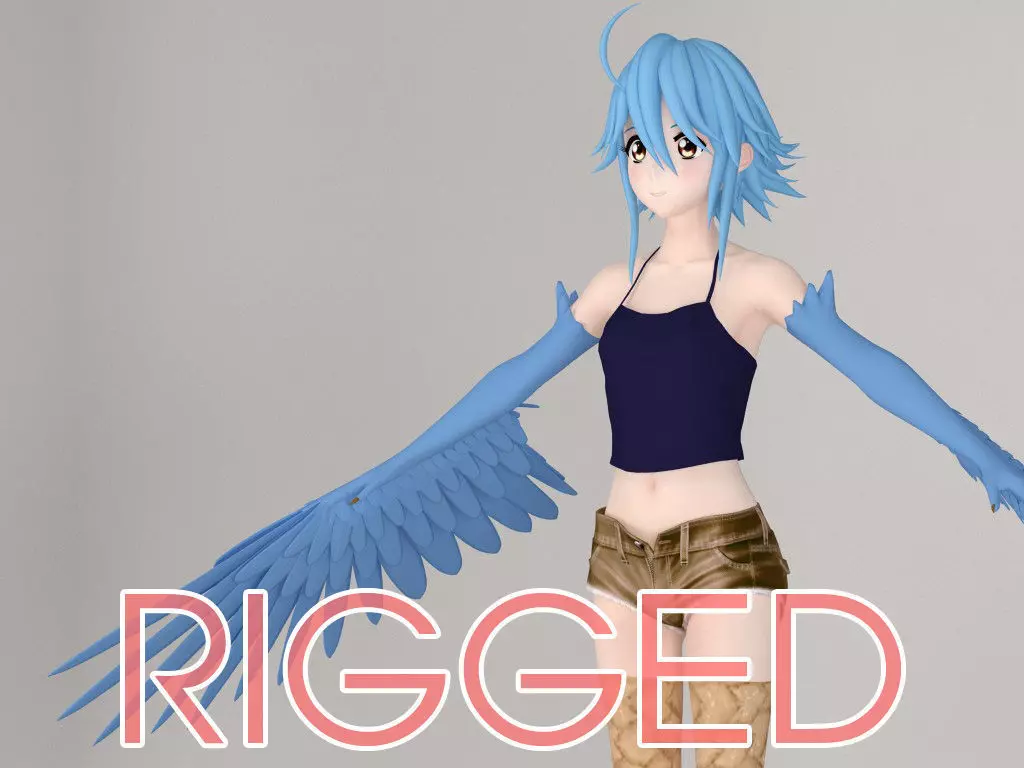 T pose rigged model of Papi anime girl 3D model_0