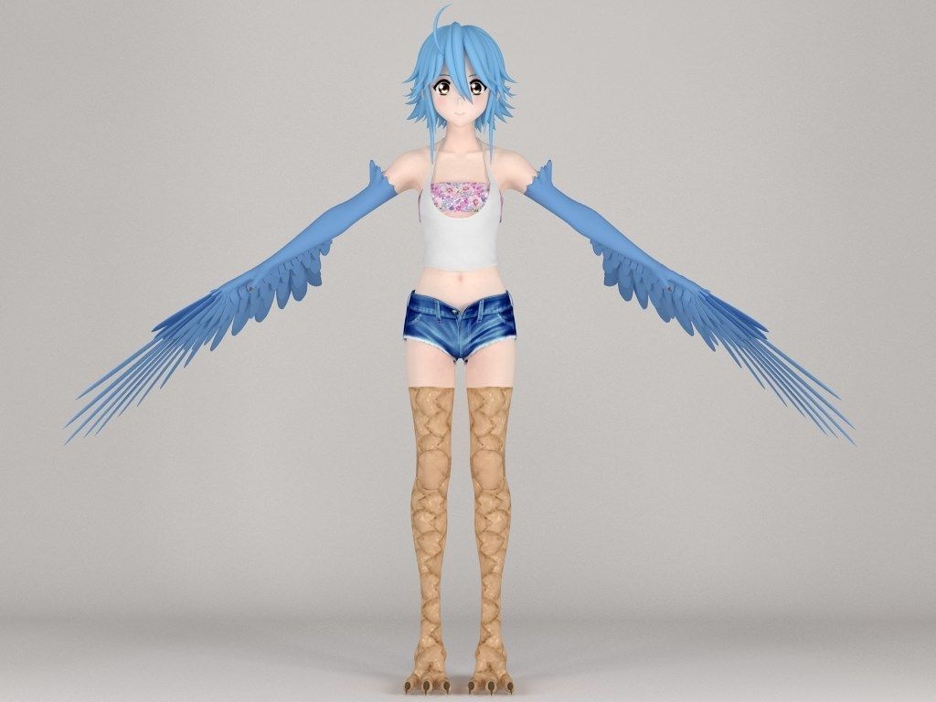T pose rigged model of Papi anime girl 3D model_6