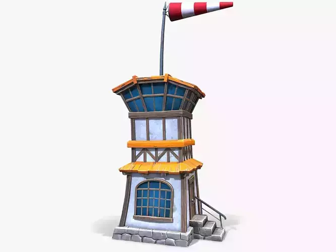Cartoon Air Control Tower Low-poly 3D model