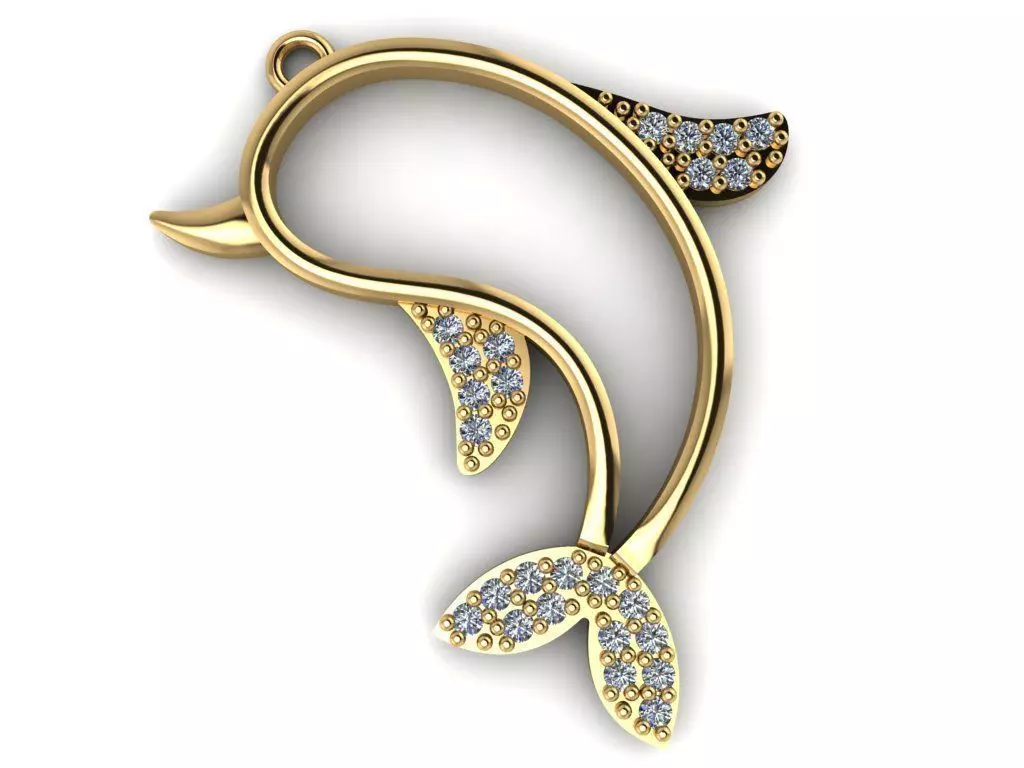   GC GOLD H031- Dolphin Diamond Gold necklace 3D print model_0
