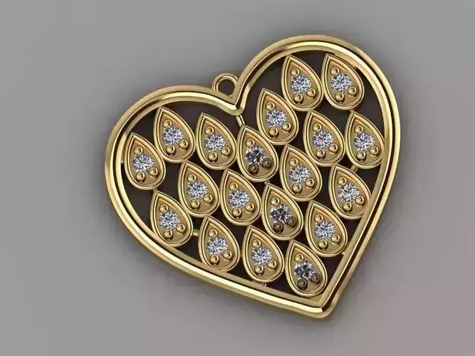    GC GOLD   H034- Heart Diamond Gold necklace 3D print model