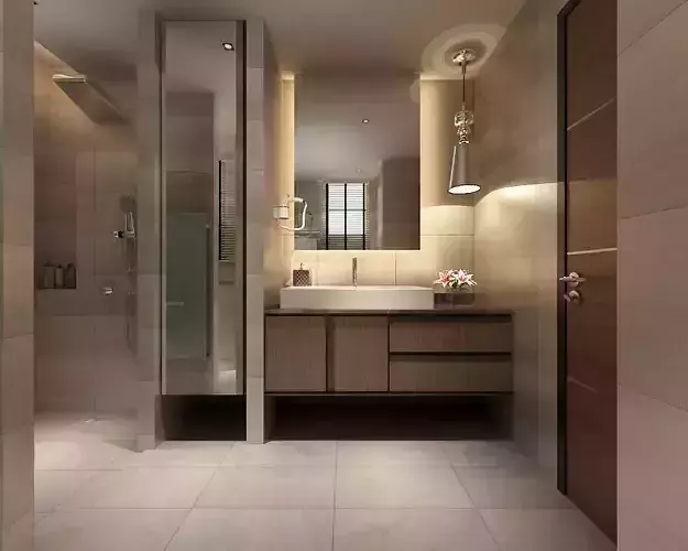 Bathroom modern with walls and light fixtures