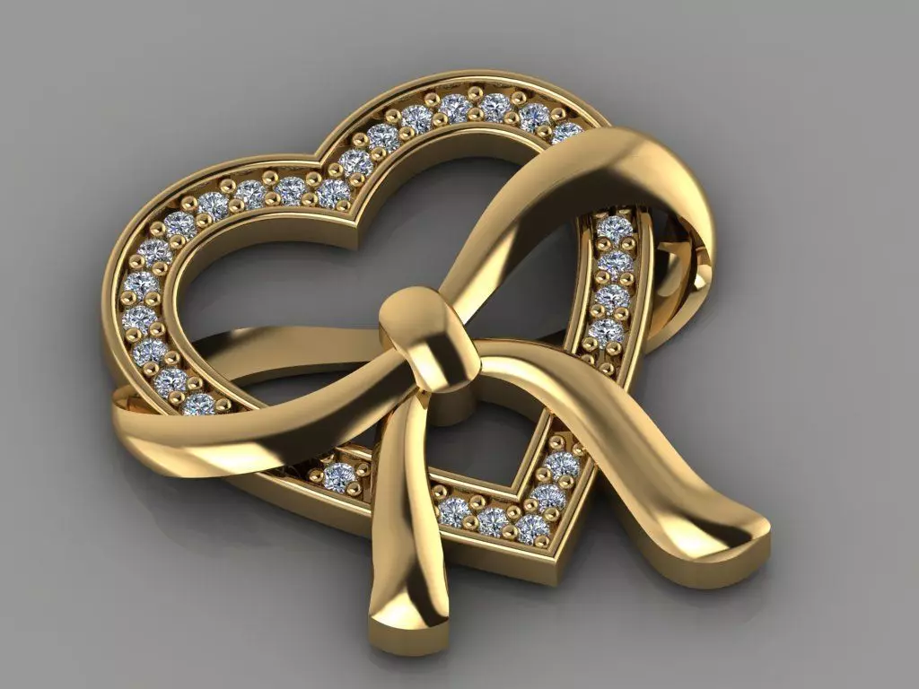  GC GOLD   H039- Heart Diamond Gold necklace 3D print model_0