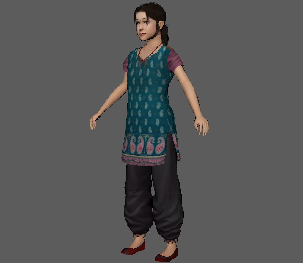 indian traditional girle Low-poly 3D model_1