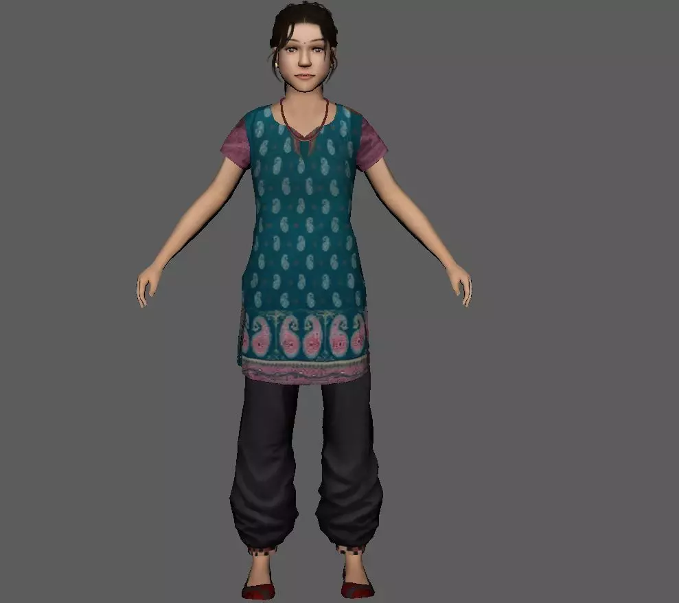 indian traditional girle Low-poly 3D model_0