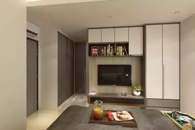 Bedroom modern living room with tv and bookshelf