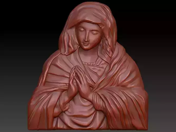 Saint Mary 3D Highly Detailed Bas Relief for 3D Print and CNC